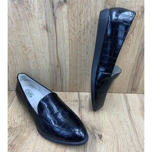 Cliffs White Mountain Shoes Size 8.5M Mint Loafers Black Faux Leather Croc Print